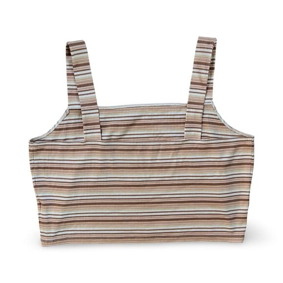 American Eagle Women's cropped ribbed tank top Striped Pink Ivory Size XXL - Picture 2 of 7